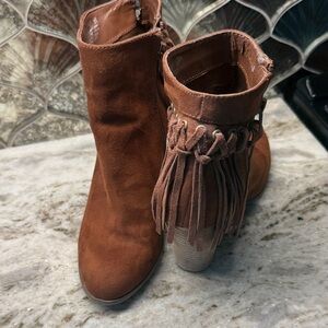 Carlos Santana Suede Fringe Ankle Booties - Brown